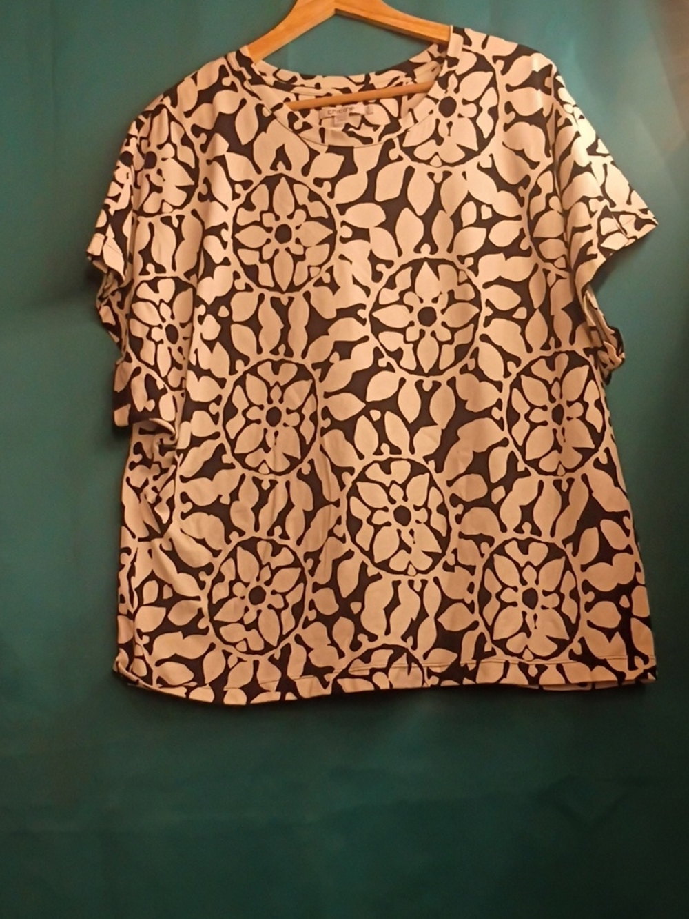 Chico's Black and White Medallion Short-Sleeve Blouse